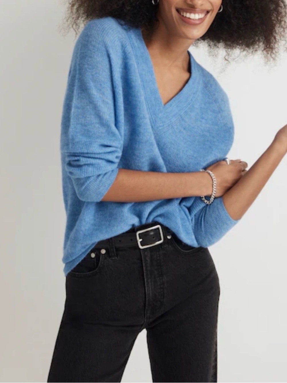 Madewell Merino Wool Oversized V Neck Blue Sweater Size XL